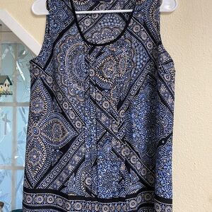 Tommy Hilfiger Womens Small Sleeveless Pleated Blouse Periwinkle Pattern